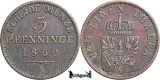 1869 A, 3 Pfenninge - Wilhelm I - Regatul Prusiei