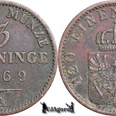 1869 A, 3 Pfenninge - Wilhelm I - Regatul Prusiei
