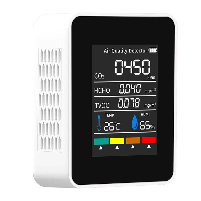 Monitor masurare calitate aer 5-in-1, detector de CO2, temperatura si umiditate, HCHO, TVOC