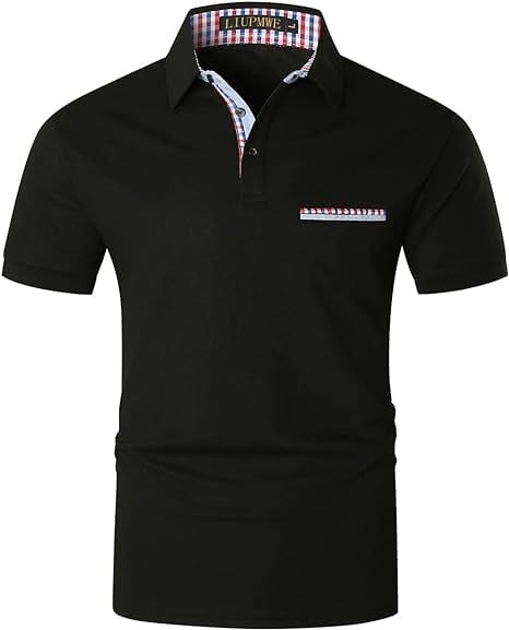 Tricou polo LIUPMWE pentru barbati cu maneca scurta, cu model in carouri, Marimea M - OUTLET
