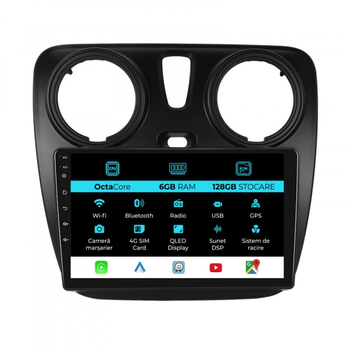 Navigatie Dedicata Dacia Dokker Lodgy (2012-2020), 9Inch, 6Gb Ram, 128Gb Stocare, Carplay