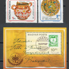 Ungaria 1984 Mi 3694/95 + bl 172 - Ziua marcii, ceramica