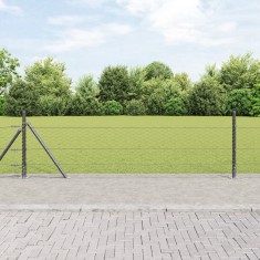 Gard Hexagonal vidaXL Gri 0.4x100 m Oțel, St&acirc;lpi de gard vidaXL cu plăci de bază 13 buc &Oslash;32mm 50cm Oțel galvanizat