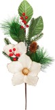 Crenguta decorativa de Craciun MagicHome cu flori albe si bobite, 51 cm