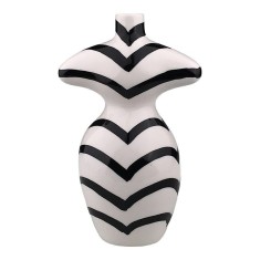 Vaza decorativa, Corp de femeie cu dungi de zebra, 27 cm, Alb/Negru, 1689H