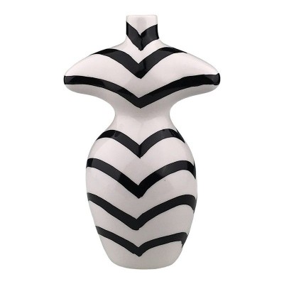 Vaza decorativa, Corp de femeie cu dungi de zebra, 27 cm, Alb/Negru, 1689H foto