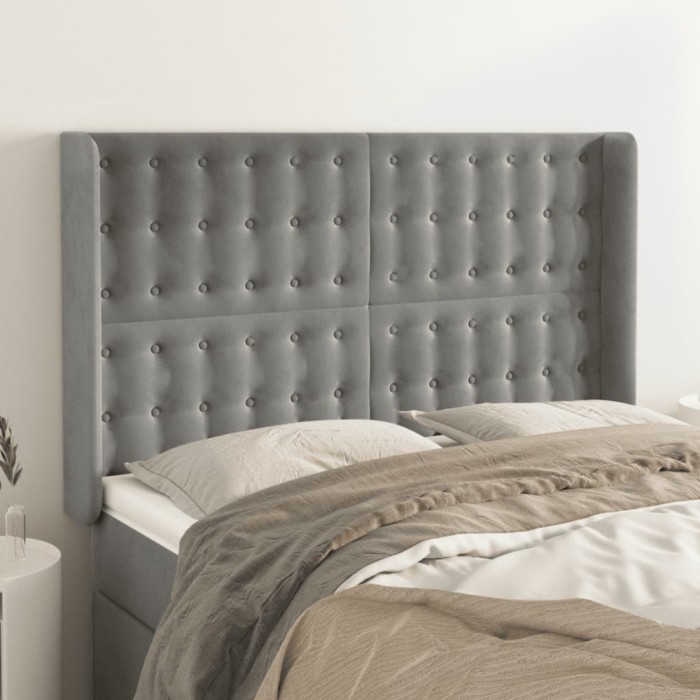 vidaXL Tăblie de pat cu aripioare gri deschis 147x16x118/128cm catifea 3120062