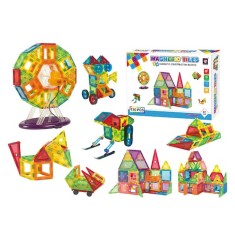 Set constructie magnetic 3d cu lumini led, diferite forme si culori, 130 piese foto