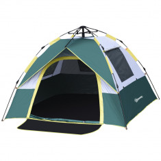 Outsunny Cort pentru Camping pentru 2 Persoane, Cort pentru Exterior Automatic Pop Up cu Copertina, Buzunare Interioare si Covoras, 205x195x135cm