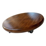 Cumpara ieftin Suport ghiveci flori din lemn ars, rotund, pe roti pivotante &ndash; &Oslash;30 cm