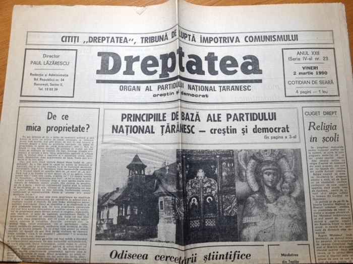dreptatea 2 martie 1990-principiile de baza ale partidului national taranesc