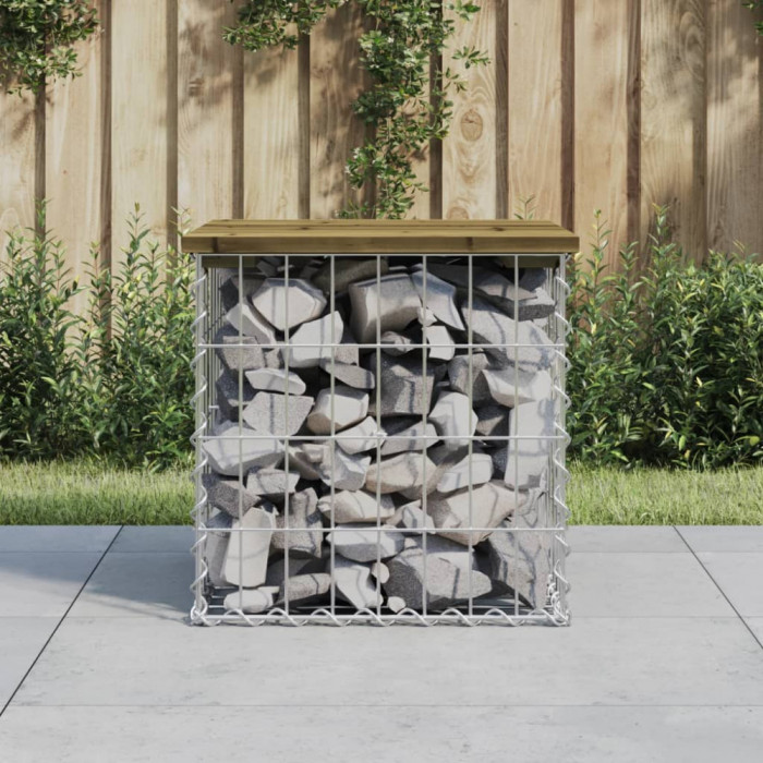 vidaXL Bancă grădină, design gabion, 43x44x42 cm, lemn pin impregnat