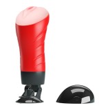 Masturbator manual CRAZY BULL Delia, simulare vaginală realistă, cu bază cu ventuză pentru fixare, roșu cu negru