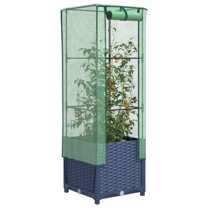 Gossi strat inaltat cu husa de sera, aspect ratan, 40x40x139 cm