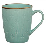 Cană Ceramică, Fără Brand, Verde Mentă, Model Cruce 3D, Capacitate 385ml, Margine Maro, Oem