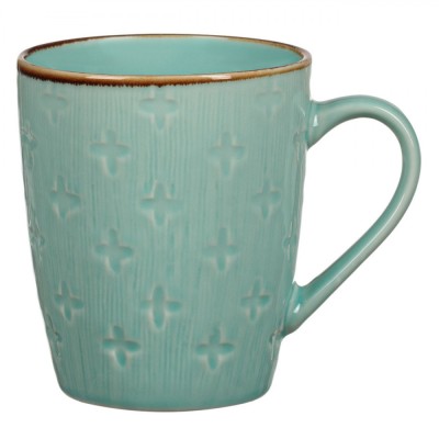 Cană Ceramică, Fără Brand, Verde Mentă, Model Cruce 3D, Capacitate 385ml, Margine Maro foto