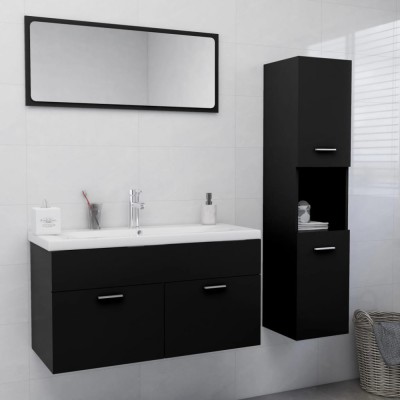 Set mobilier de baie, negru, lemn prelucrat foto