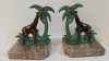 Superbe suporturi pentru cărți sculpturi girafe din bronz pe soclu din marmură