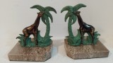 Superbe suporturi pentru cărți sculpturi girafe din bronz pe soclu din marmură