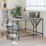 Birou calculator vidaXL, gri sonoma, 139x139x75 cm, lemn prelucrat, forma L, rafturi, metalic, durabil, ergonomic