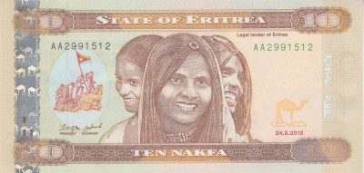 Bancnota Eritrea 10 Nafka 2012 - P11 UNC foto