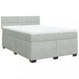 Cumpara ieftin Pat box spring cu saltea, gri deschis, 140x200 cm, catifea