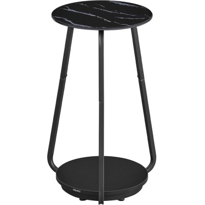 VASAGLE Masuta rotunda tip noptiera, blat din sticla si raft inferior din PAL, cadru metalic, 30x30x55 cm, negru Household NewTrend foto