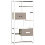 HOMCOM Etajeră de depozitare 6 niveluri, bibliotecă cu 2 sertare din țesătură, 9 rafturi deschise, 72,5 x 30 x 150 cm, alb | Aosom Romania