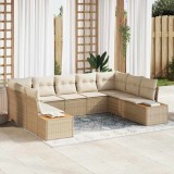 vidaXL Set de canapele pentru grădină cu pernă 9 pcs Bej Rattan poli 3348167