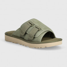 UGG papuci din piele Goldencoast Strap Slide barbati, culoarea verde, 1142730