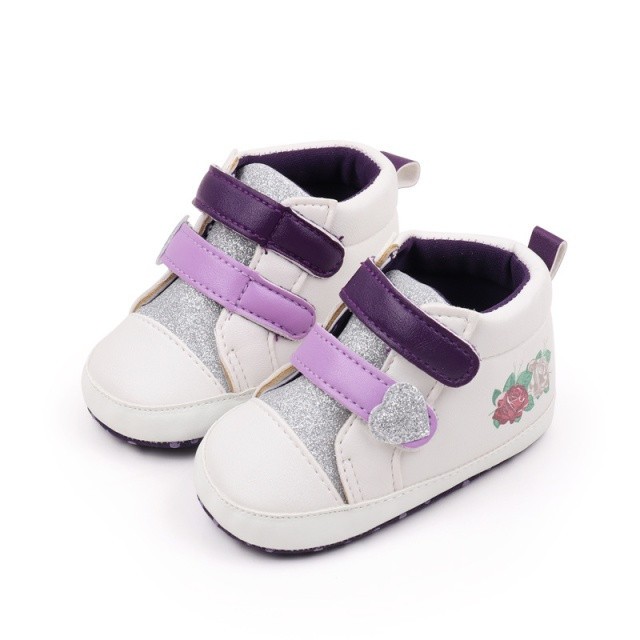 Ghetute albe cu argintiu si mov pentru fetite - Roses (Marime Disponibila: 3-6