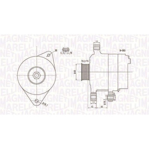 Alternator Mitsubishi L200 / Triton (Ka T, L200 / Triton (Kj , 2.5 DI-D (KA4T), 2.5 DI-D 4WD, fulie 65mm, MAGNETI MARELLI