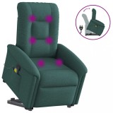 vidaXL Fotoliu rabatabil de masaj, cu ridicare, verde &icirc;nchis, textil