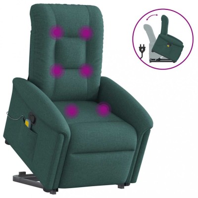 vidaXL Fotoliu rabatabil de masaj, cu ridicare, verde &amp;icirc;nchis, textil 3303270 foto