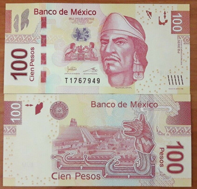 Bancnota Mexic 100 Pesos 2019 - P124 UNC ( serie BJ ) foto