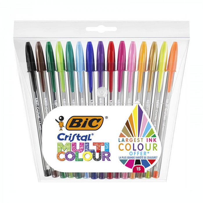 Set pix Bic Cristal Multicolour medium 15 culori/set