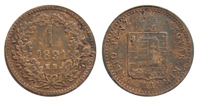 a564 UNGARIA 1 KRAJCZAR 1891 KB VF FRUMOASA foto