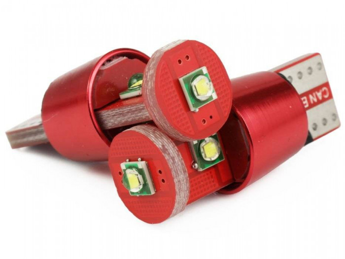Becuri W5W CREE T10 Canbus red set de 2 buc