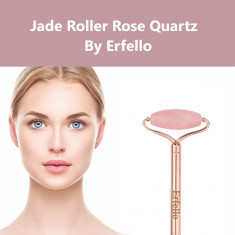 Rose Quartz Roller By Erfello, 4in1 Plus Gua sha, Pentru Masaj Facial si Corporal, Tratament Facial foto