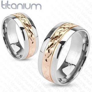 Inel din titan - bandă roz cu model - Marime inel: 67