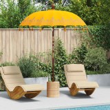 vidaXL Parasol Balinez Galben, 185x260cm, Bumbac &amp; Lemn, Umbrelă Terasa, Design Balinez, Pliabilă
