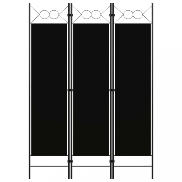 Paravan de cameră cu 3 panouri, negru, 120 x 180 cm
