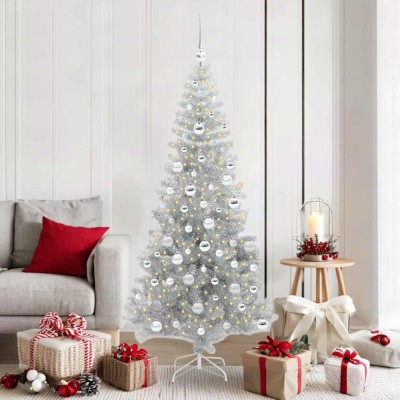 vidaXL Brad de Crăciun cu 300 LED cu suport Argintiu 180 cm PET 3396679 foto