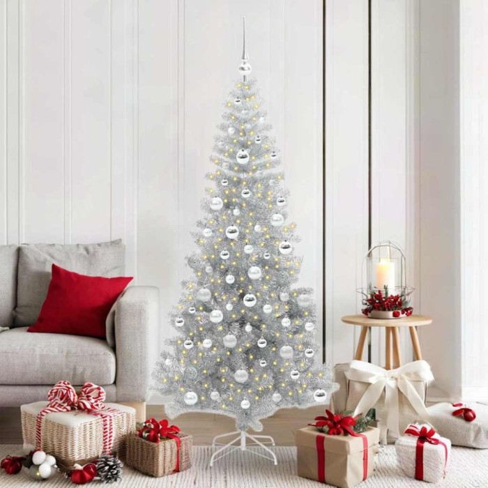 vidaXL Brad de Crăciun cu 300 LED cu suport Argintiu 180 cm PET 3396679