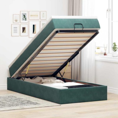 vidaXL Cadru de pat otoman cu saltea catifea verde &amp;icirc;nchis 90x200cm 3311162 foto