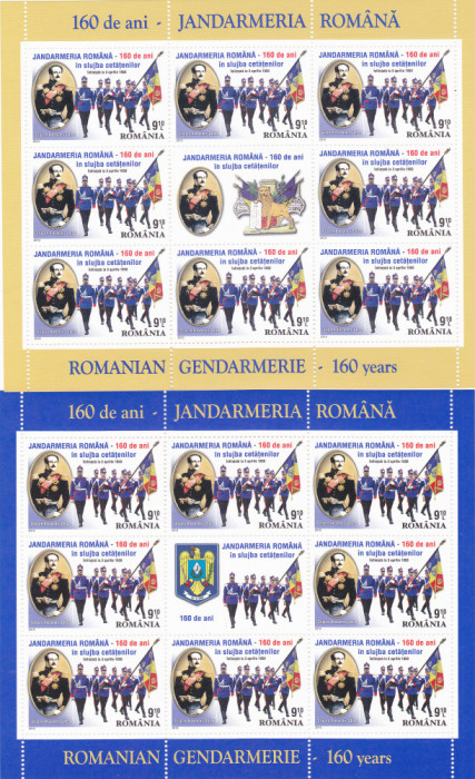 Rom&acirc;nia, LP 1860c/2010, Jandarmeria Rom&acirc;nă-160 de ani, 2 minicoli, MNH