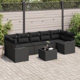 Set De Canapea De Grădină vidaXL 8 Piese Cu Pernițe Negru Poli Ratan, Set De Canapea De Grădină vidaXL 2 Locuri Cu Pernițe Negru Poli Ratan