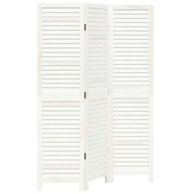 Paravan camera 3 panouri, alb, lemn masiv paulownia foto