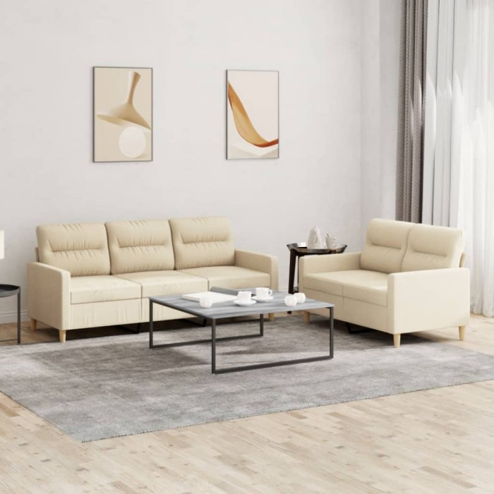 vidaXL Set de canapele cu perne, 2 piese, crem, textil 3201602