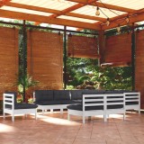 Gossi set mobilier gradina cu perne, 10 piese, alb, lemn masiv pin